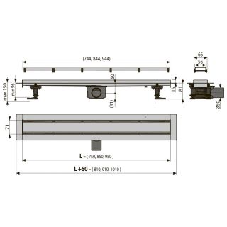 Душевой лоток AlcaPlast Fit&Go с двухсторонней решеткой Double 95см хром APZ13-DOUBLE9-950